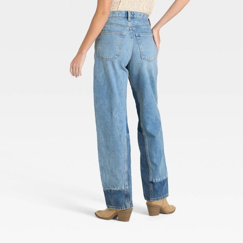 Women's Mid-Rise 90's Baggy Patchwork Jeans - Universal Thread Medium Wash 14 - Picture 2 of 3